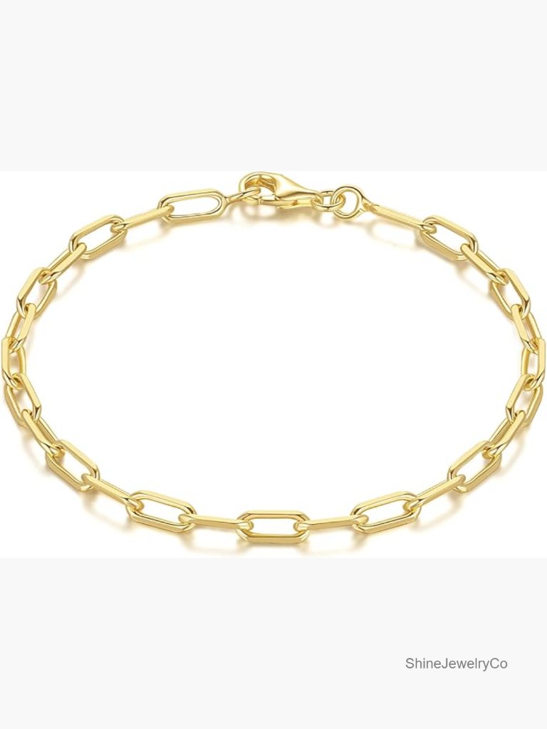 14k Gold Plated Paperclip Chain Bracelet Dainty Stackable 6.5-9 In Lobster Clasp